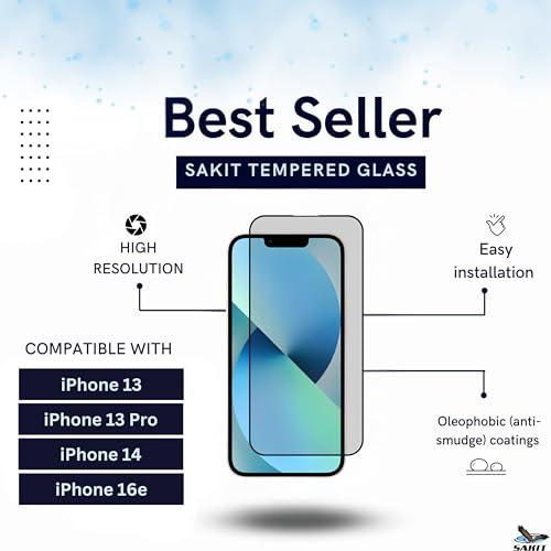 Image of UniqueMe Sakit Military-Grade Privacy Tempered Glass Screen Protector for iPhone 13 /13 Pro / 14 / 16e with Edge to Edge Coverage I Case Friendly, 9H Hardness and Bubble free installation kit