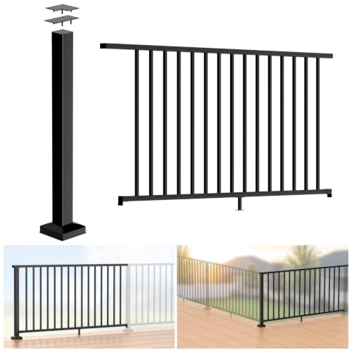 Image of Complete 36 in. H x 6 ft W 6063 Aluminum Deck Railing Extension Kit | 1 Panel, 1 Post, Add‑On Kit for Complete Level Railing System,Corner Decking, Length Cuttable Easy DIY, Modular