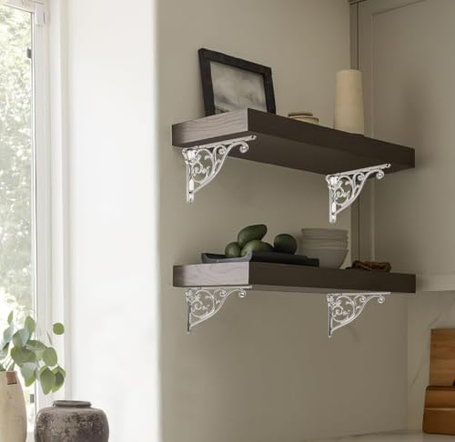 CABDM Ornate Decorative Shelf Brackets 8 inch Small Wall Mounted Shelving Bracket 4 Pack Brushed Nickel Vintage Shelf Bracket Victorian Wall Bracket (4 Brushed Nickel) by CABDM - Used condition - Image 3