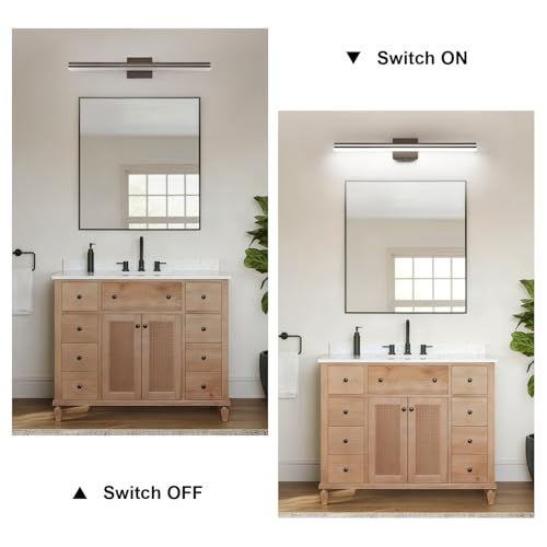 Image of SineRise 32-Inch LED Modern Bathroom Vanity Light Bar, Brown Modern Acrylic Bathroom Wall Lighting Fixtures Over Mirror (Cool White 6000K)