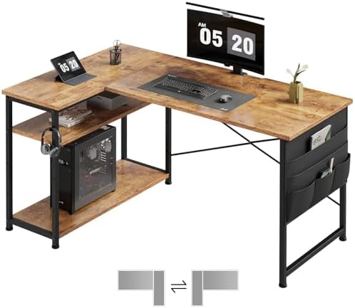 （01:00時点） Maihail l字デスク 机 pcデスク 学習机 勉強机 パソコンデスク 右棚左棚 幅99cm コーナーデスク つくえ 棚板高さ調節可能 作業机 L字型 リモートワーク ラック付き ピンテージ