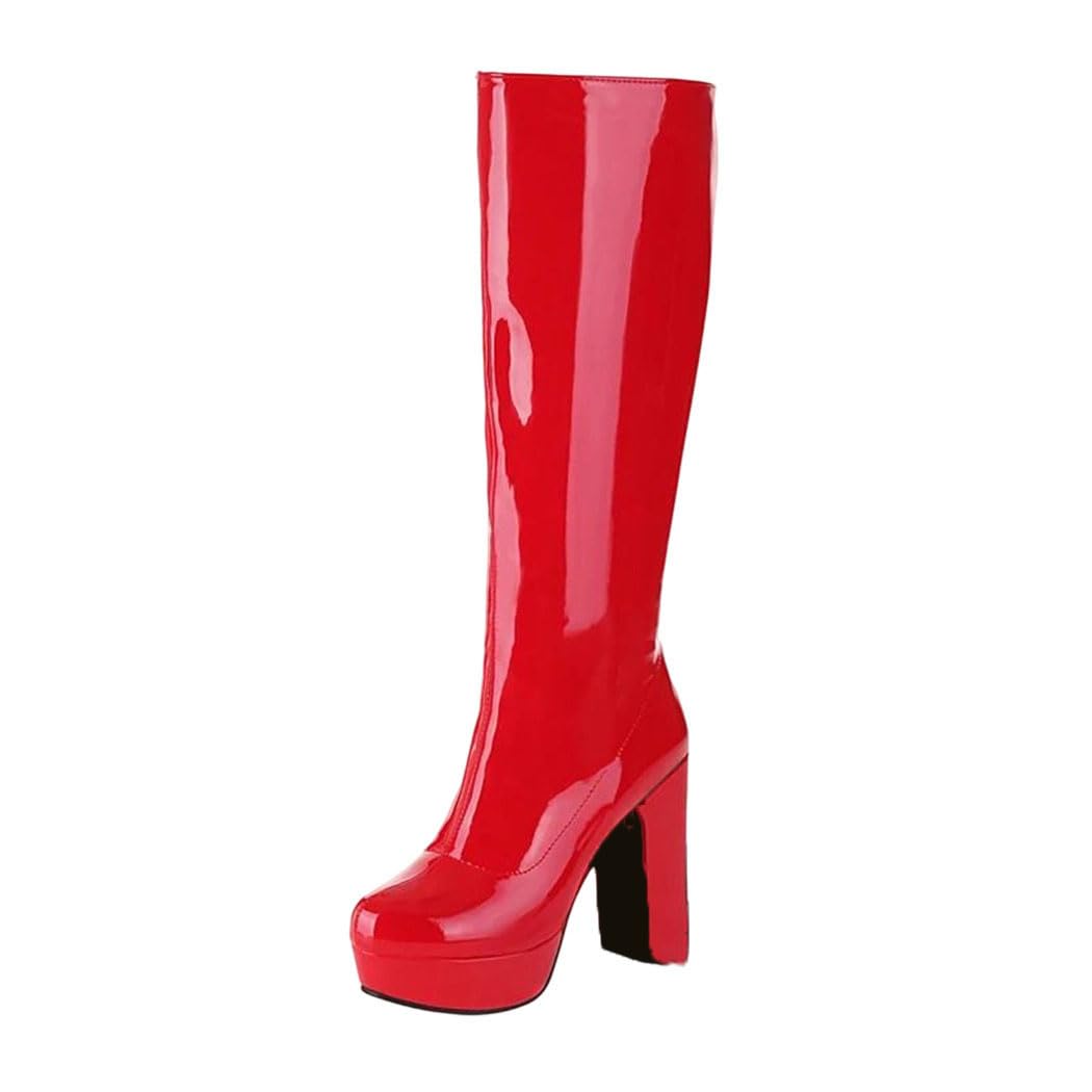 Women Knee High Platform Boots Patent Leather Winter Fashion Outdoor Casual Boot