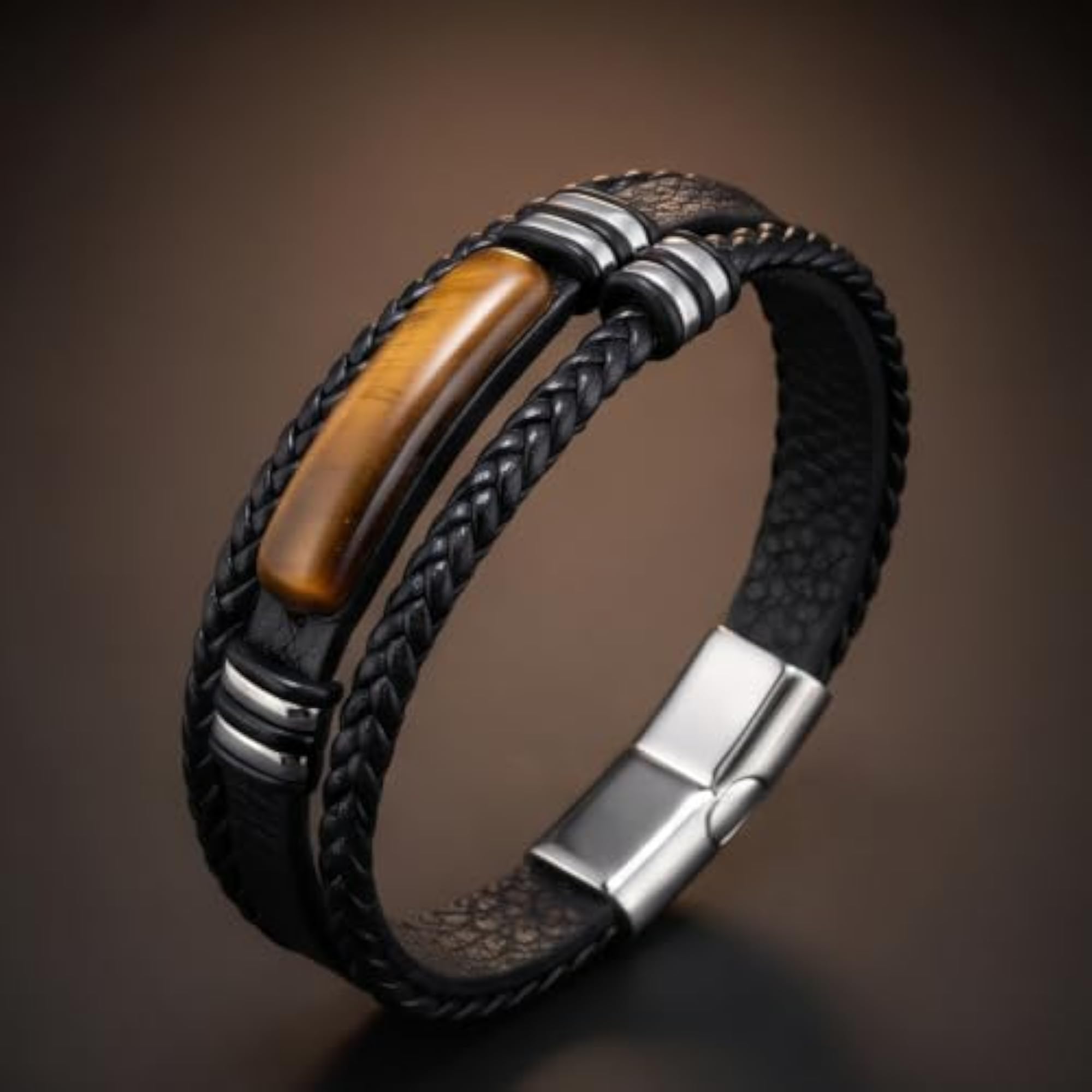 Men's Ember Claw Black Genuine Leather Multi-Layer Bracelet