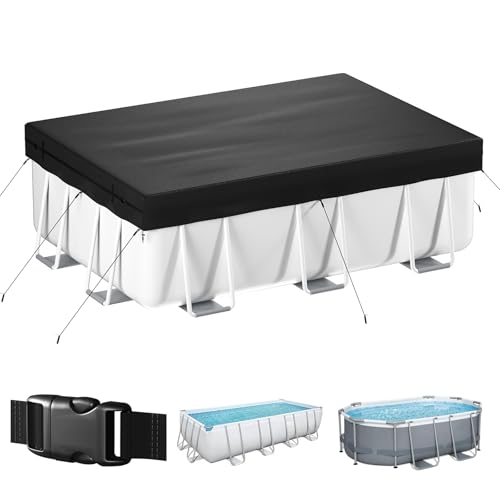 7x10 FT Rectangular Pool Cover, Solar Pool Cover for Above Ground Pool, Swimming Pool Cover Including Buckle, Drawstring and Ground Nails for Rectangular or Oval Pools