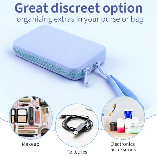 Image of Silicone Period Bags, Set of 2 Blue Tampon Holder for Purse with Zipper & Handle, Sanitary Napkin Storage Bag for Purse, Keeping Discreet Feminine Products