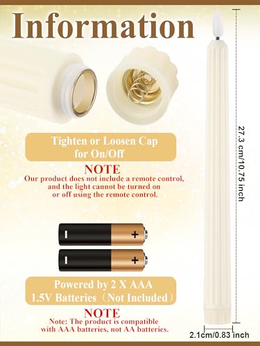 Image of Funtery 48 Pcs Flameless LED Taper Candles Battery Operated Candles Bulk Realistic LED Candlesticks Flickering for Wedding Church Party Home Decor(Ivory,11 Inch,Romantic Style)