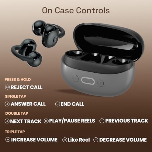 Image of ACwO DwOTS Flow 2 Open-Ear OWS Earbuds with Smart Case Control, Clip-On Design with Ear Hooks, AI-ENC Mic, Up to 60 Hours Playtime, Dual Connectivity, IPX5 Sweat Resistance, Wireless Earbuds (Grey)