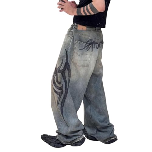 Baggy Jeans Men Washed Graphic Flame Wide Leg Denim Pants Men Y2K Parachute Streetwear for Skater Jeans4