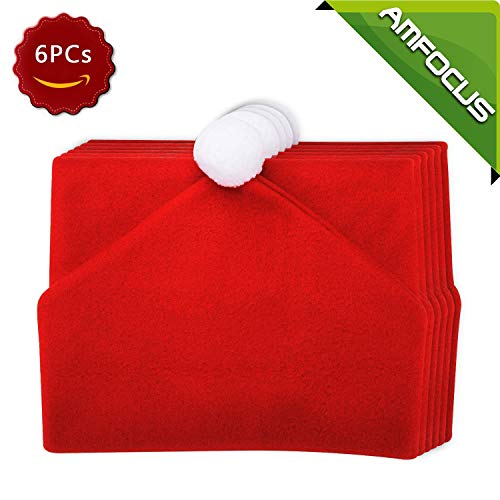 Amfocus Christmas Chair Back Covers Santa Hat Slipcovers For Chair Decoration 6 Pcs, 2022 Upgraded Christmas Chair Covers #TOP1