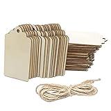 100 Pcs Wood Tag, 2.7 x 1.5 Inch Unfinished Wooden Tags with Hole and Hemp Rope,Wooden Hanging Tags for Hanging&Wedding Decor,Craft Projects