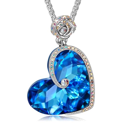 Created with Swarovski® Crystals, Necklaces for Women Trendy, White Gold Plated, Titanic Heart of the Ocean Necklace, Gift for Women, Birthday, Anniversary, Christmas, Valentine's Day