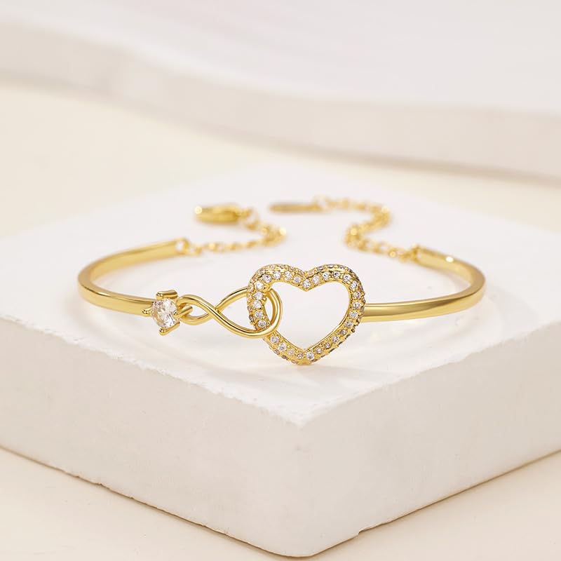 Image of To My Daughter Forever Connected Bracelet, Infinity Forever Love Heart Bracelets You Are Always In Mine From Mom Cubic Zirconia Adjustable Inspirational Gift Jewelry