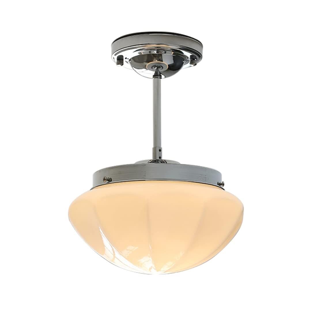 LYMSXAZOU Semi Flush Mount Ceiling Light Modern Glass Fixture with Milky White Dome Shade Lamp for Hallway Living Dining Room Bedroom(Chrome)