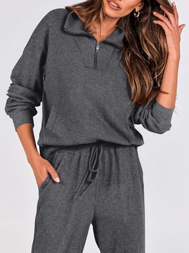 BTFBM Women's 2 Piece Tracksuit Fall Outfits 2025 Long Sleeve Half Zip Sweatshirt Sweatpants Lounge Set Sweatsuits