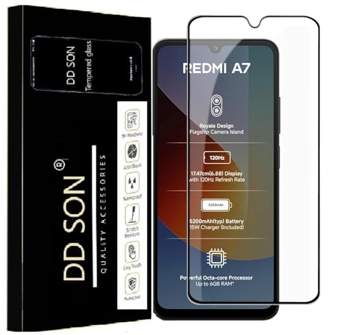 Image of DD SON Premium Tempered Glass Screen Protector Guard Compatible For Xiaomi Redmi A7 4G (6.88 Inch, Pack of 1) | Edge to Edge Coverage With Easy to installation kit for Smartphone