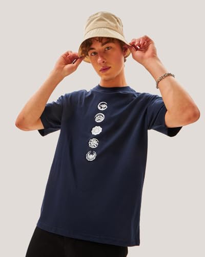 Image of Bewakoof Men's 100% Cotton Printed Oversized Fit Round Neck T-Shirt