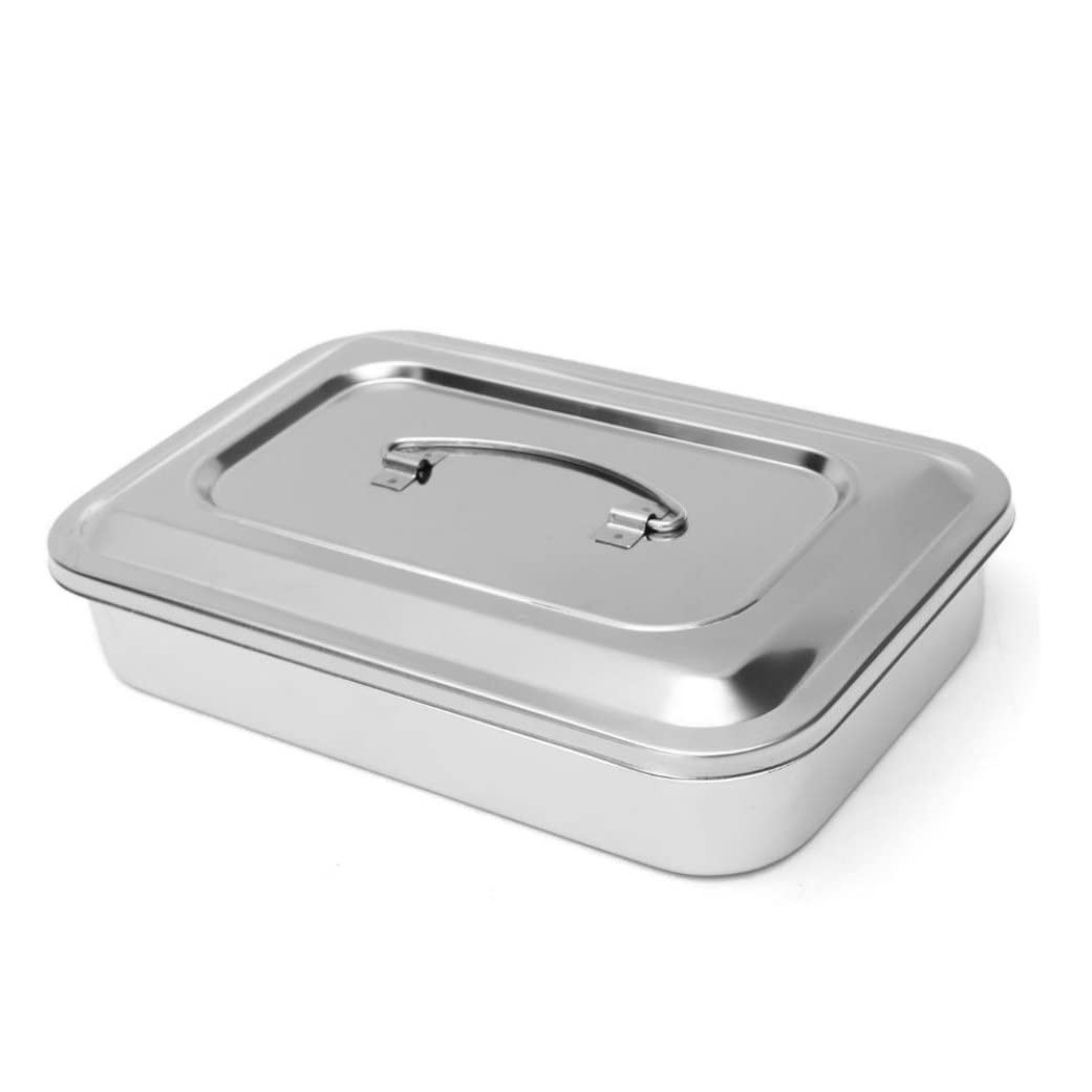 Stainless Steel Instrument Tray Organizer with Lid Handle Grip Dental Instruments Tray Holder