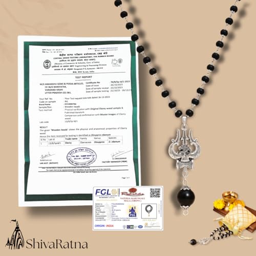 Image of OM Shiva Trishool Karungali Mala | Black Ebony Wood Spiritual Necklace | Protection, Meditation, Healing, Energy Balance, Shiva Bhakti Mala | For Men & Women