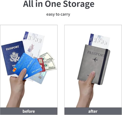 Image of PU Leather Passport Holder Travel Wallet Organiser for Men & Women | 4 Card Slots 2 SIM Slots Money Case | Travel Document Case Cover Passport Pouch Slim Unisex Gift - Grey