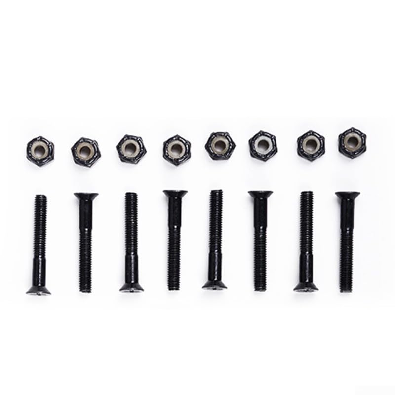 Medium Carbon Steel Skateboard Accessories, 16Pcs Replacement Screws+Nuts(Black M5×28mm)