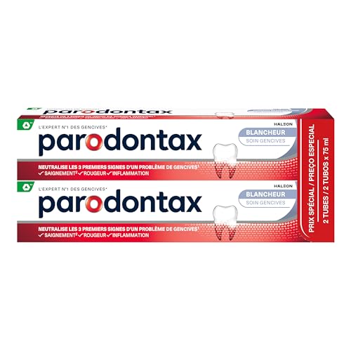 PARODONTAX - Dentifrice Blancheur - Aide à Améliorer la Santé des Gencives & à Restaurer la Blancheur des Dents - Agit Contre la Plaque Dentaire - 2 x 75 ml
