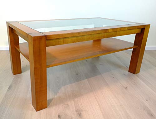 Vinkelau Massivholzmöbel Couchtisch/Wohnzimmertisch/Sofatisch - Modell Coesfeld mit Glasplatte und Ablageboden 130 x 75 cm Höhe 57 cm, der Moderne Masstisch in Kirschbaum vollmassiv Vinkelau Massivholzmöbel Couchtisch/Wohnzimmertisch/Sofatisch - Modell Coesfeld mit Glasplatte und Ablageboden 130 x 75 cm Höhe 57 cm, der Moderne Masstisch in Kirschbaum vollmassiv