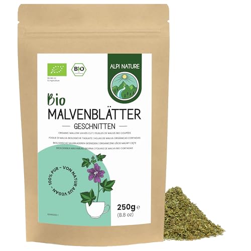 Alpi Nature Hojas de Malva Orgánica 250g, Hojas de Malva Secas y Cortadas, Té Suelto para Infusión