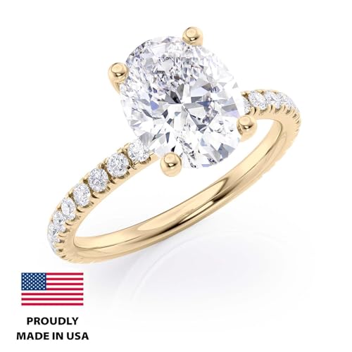 2 to 6 Carat Oval Moissanite Engagement Ring - 1/4 Carat Round Natural Diamond - 14K Gold (G-H/VS, G-H/SI, cttw, DEW) Wedding Promise Ring for Women Size 4 to 11 Made in USA2