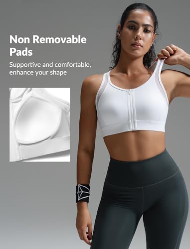 Image of Yvette Front Zip Sports Bras for Women High Impact Mesh Racerback Full Support Running Bra Plus Size for Workout