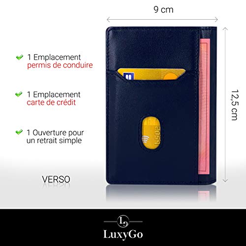 LuxyGo Portefeuille Homme - Porte Carte De Credit Anti RFID/NFC - Protection Cartes Bleue Pièce identité Francaise Permis Conduire - Etui Cuir - Protege Contre Le piratage Bancaire - Image 5