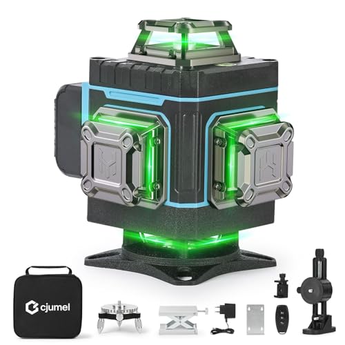 Niveau Laser Chantier 4 x 360° Autonivelant - cjumel 4D 16 Lignes Vert Rotatif Niveaux Lazer Multifonctionnel en Croix Laser Level avec Batterie 6000mAh, Télécommande