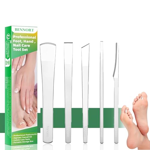 Image of Bennort 5pcs Ingrown Toenail Removal Kit, Stainless Steel Nail Knives Cuticle & Dead Skin Corn Foot Callus Remover, Manicure & Pedicure Knife Tools with Box, Foot Skin Scraper Repair Sharp Blade