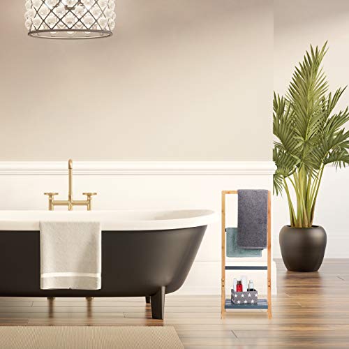 relaxdays Toallero de Pie con Baldas y 3 Barras, Bambú y DM, Marrón y Gris, 103 x 41 x 28 cm - imagen 2