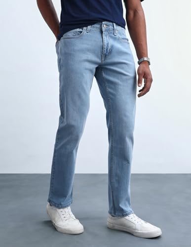 Image of Flying Machine Men's Slim Straight Fit Jeans| Solid | High Rise | Stretchable | Jeans for Man