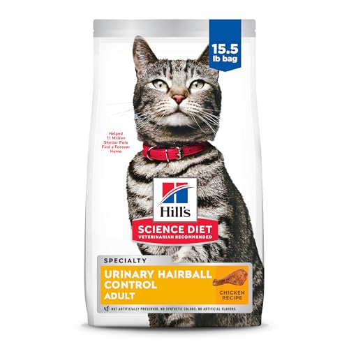 Hill’s Science Diet Dry Cat Food, Adult, Urinary & Hairball Control, Chicken Recipe, 15.5 Lb Bag