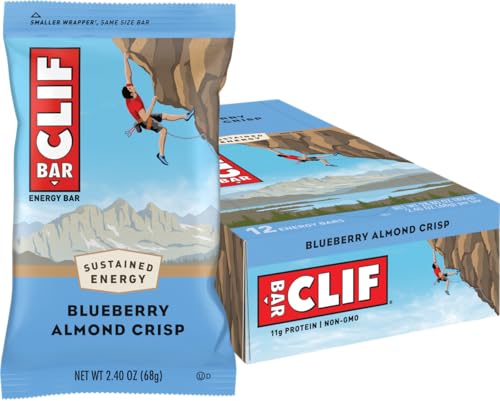 CLIF BAR - Blueberry Almond Crisp Flavour - Made with Organic Oats - Non-GMO - Plant Based - Energy Bars - 68g. (12 Pack)