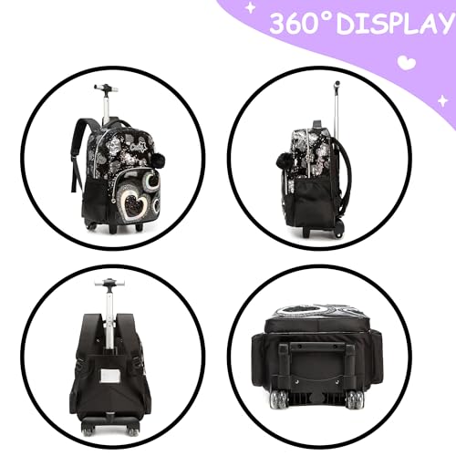 Girls Rolling Backpack Kids Trolley School Bag with Wheels Rolling Backpack for Kids 8-12 Roller Backpacks for Girls Cute Schoolbag with Lunch Bag Set for Elementary4