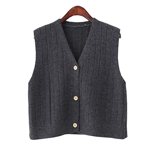 Hixiaohe Women's Button Front Knitted Sweater Vest V-Neck Cropped Cardigan Vest Tops (Dark Gray)