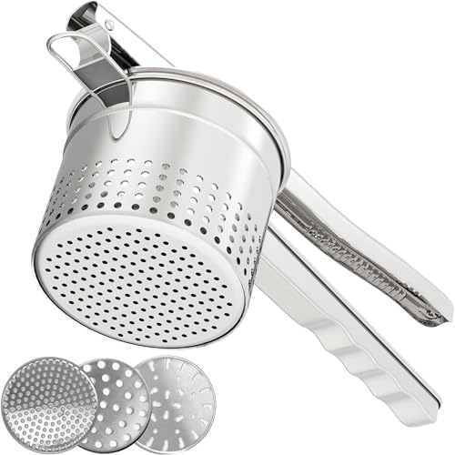 Large 15oz Potato Ricer, Heavy Duty Stainless Steel Potato Masher with Ergonomic Handle, Masher and Ricer Kitchen Tool for Mashed Potatoes, Noodle Mak