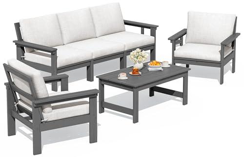 SERWALL HDPE Patio Conversation Set, 6-piece Sectional...