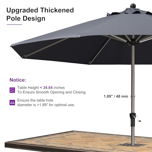 Image of PURPLE LEAF Patio Umbrella 11 FT Round Large Aluminum Frame Grey