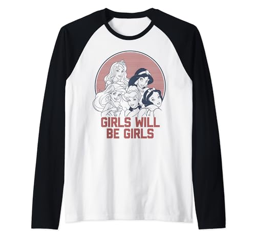 T-shirt Disney Princess avec motif circulaire de princesses et manches contrastées bicolores