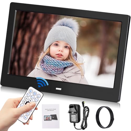 LUOCAI Digital Photo Frame,10.1 Inch HD IPS Screen Digital Picture Frame,Remote Control Electronic Photo Frame USB/SD Card Play Music/1080P Video/Auto-Rotate/Image Preview/Calendar Clock/,Non WiFi