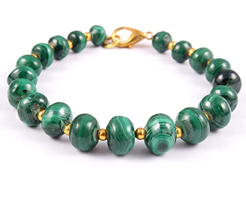 Bracelet malachite perles rondelles 6-10mm et fermoir dore LCBR-4360