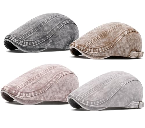 Image of Cotton Newsboy Cap,Breathable Ivy Gatsby Cabbie Beret Hat for Men's Women Driving Hunting Golf (Washed Jean Khaki)