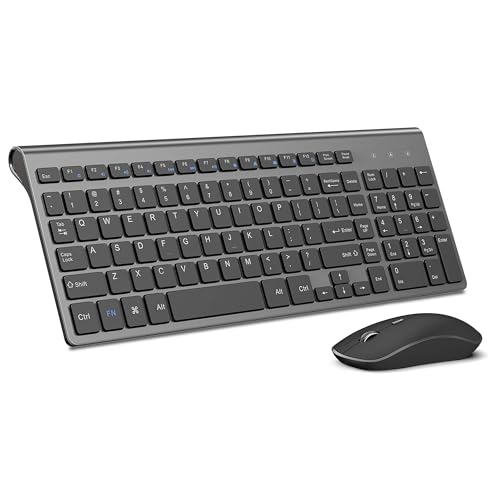 JOYACCESS Wireless Keyboard Mouse Combo, 2.4G Compact and Ultra Slim Wireless Keyboard and Mouse for Windows, Computer, Desktop, PC, Laptop (Grey)