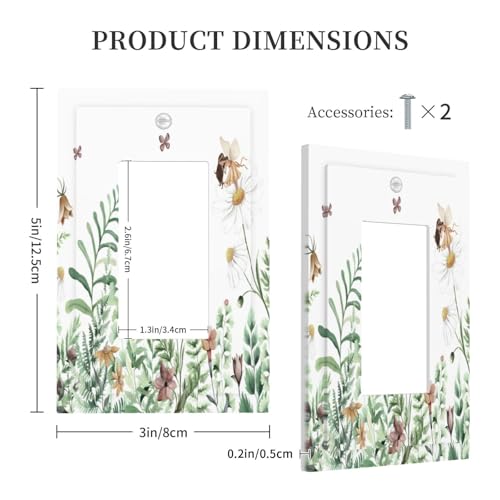 Olive Green Flowers Daisy Floral Fairy Butterfly Decorative Outlet Covers 1 Gang Single Rocker Light Switch Cover Plate Wall Plates GFCI Faceplate for Farmhouse Living Room Decor - Image 3