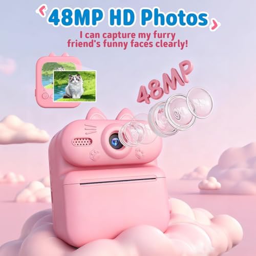 Jouet d'impression instantanée portable chat rose 1080P - 2