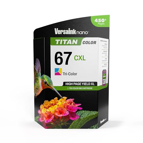 Image of VersaInk-Nano 67 CXL Titan Tri-Color Ink Cartridge Replacement of 67 and 67 XL, Works with DESKJET 2723,2734,2755,2855,4133,4155,4255, Envy 6055,6075,6455,6475