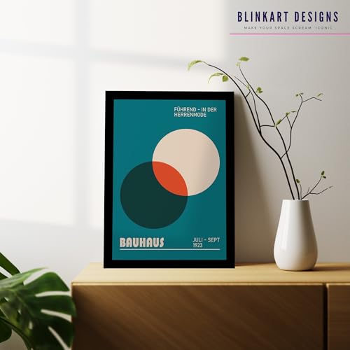 Image of BLINKART Vintage Bauhaus Retro Geometric Aesthetic Poster Gallery | Colorful Wrap Framed For Home Office Studio Living Room Modern Art Studio Decoration Abstract Shapes | (d86) | 13x10 Inch